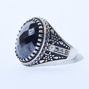 Men’s Pure Silver Black Agate Ring